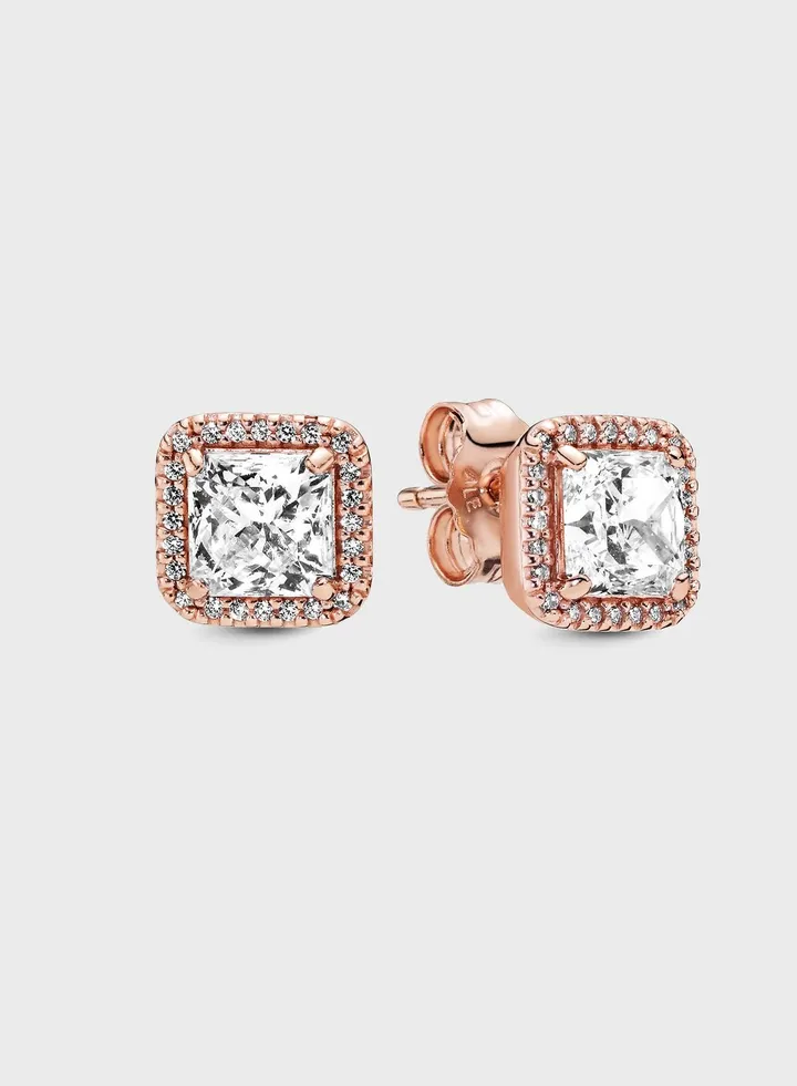 Square Sparkle Halo Stud Earrings