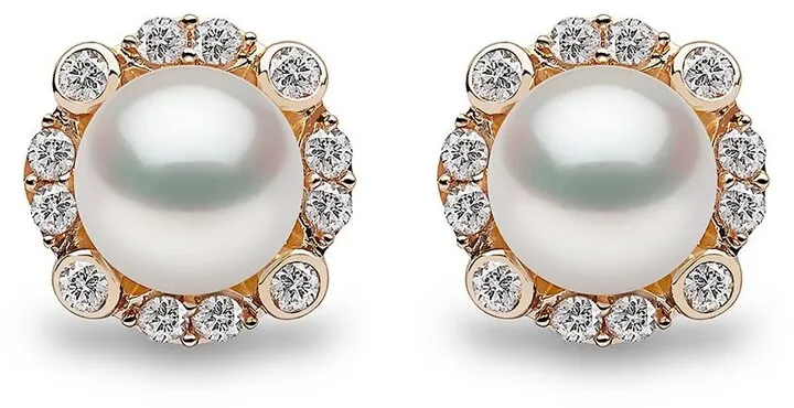 18kt yellow gold Trend freshwater pearl and diamond stud earrings