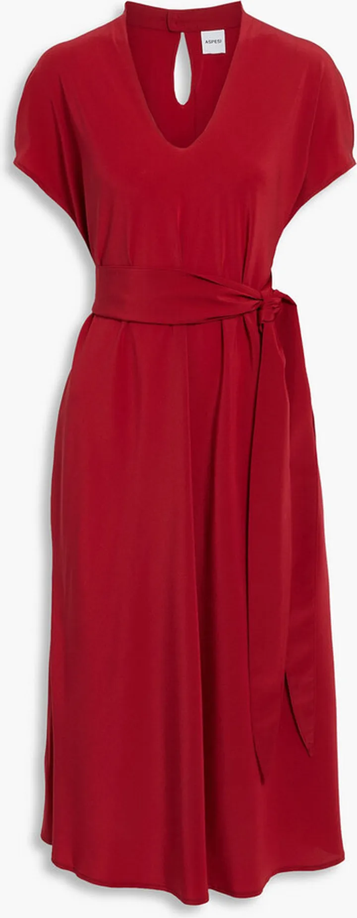 Belted silk crepe de chine midi dress