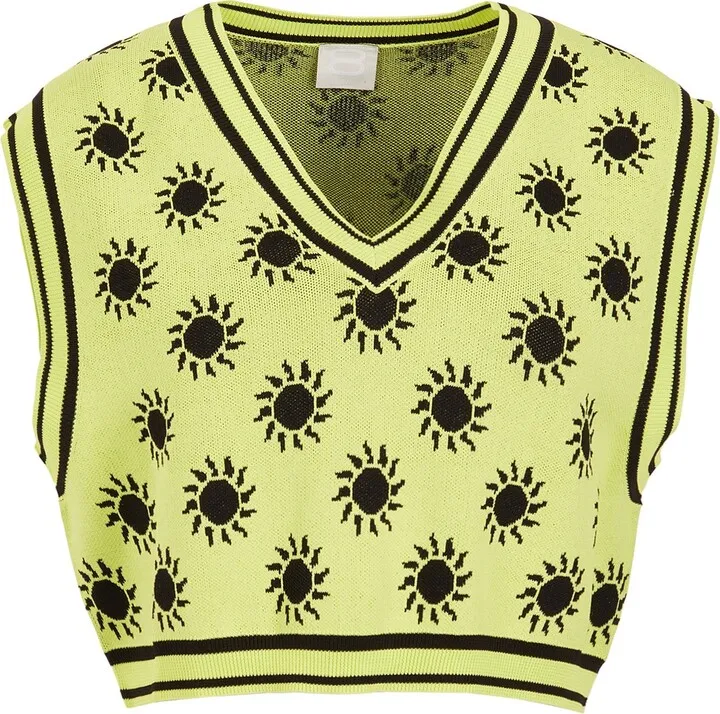 Jacquard V-neck Knit Vest Sweater Light Green