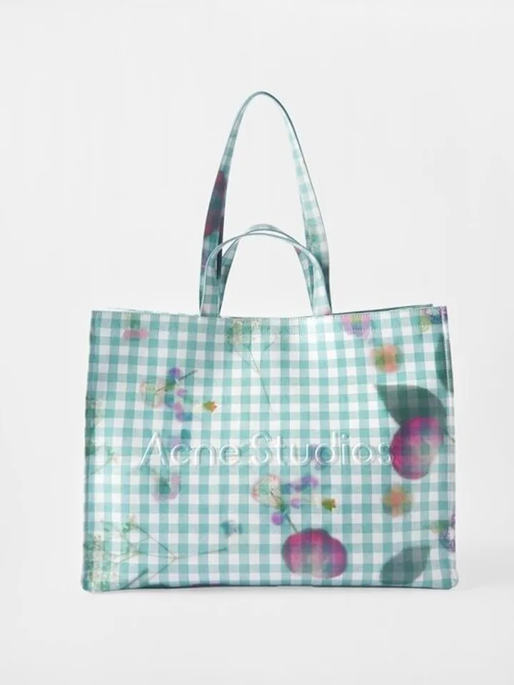 Logo-embossed Gingham Canvas Tote Bag