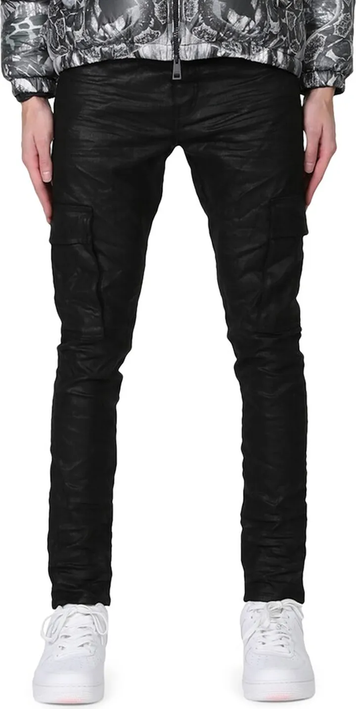 Low Rise Coated Skinny Cargo Jeans