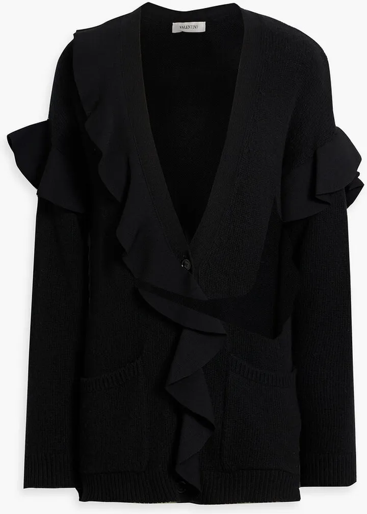 Ruffled ribbed wool and cashmere-blend cardigan