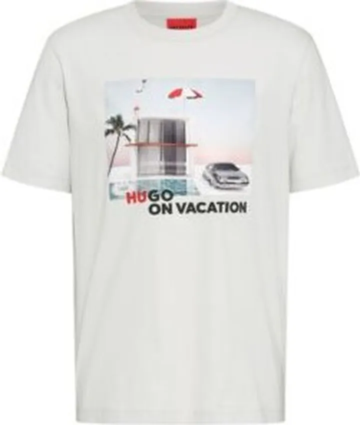 Crew-neck T-shirt in pure cotton with vacation artwork