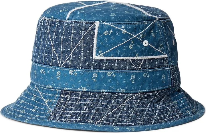 Patchwork Cotton-linen Bucket Hat Hat Midnight Blue