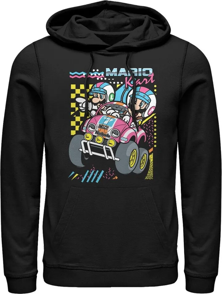 Men's Nintendo Mario Kart 90's Art Pull Over Hoodie - Black - Small