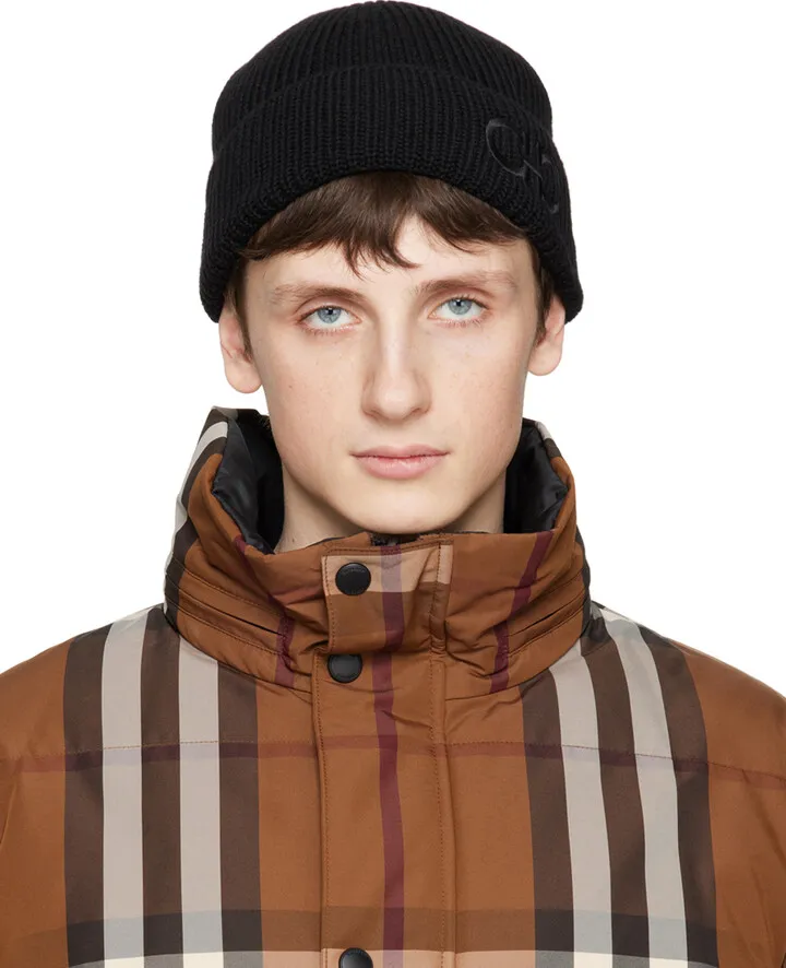 Ferragamo Black Rolled Brim Beanie