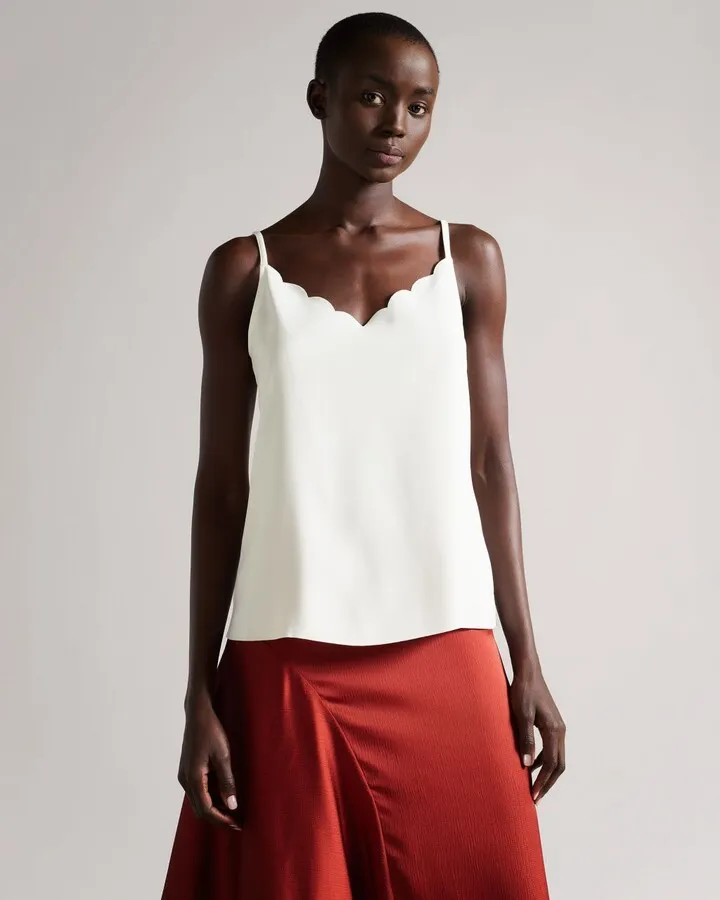 Scallop Neckline Cami Top in Ivory