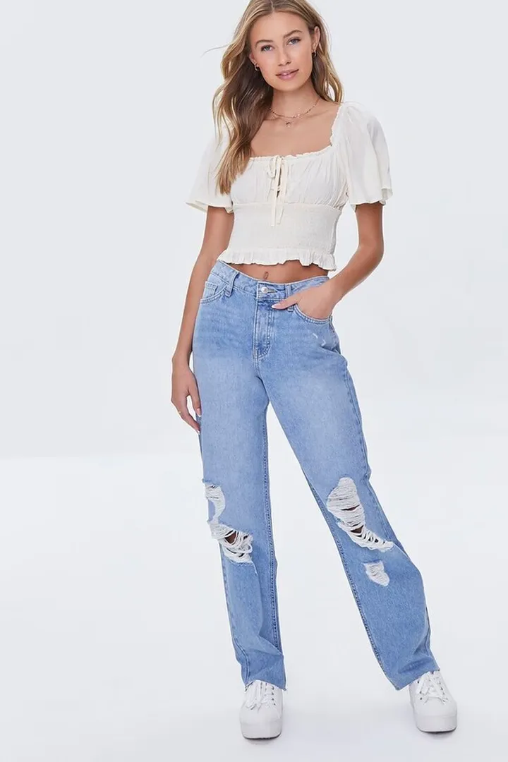 Distressed Boyfriend Long Jeans