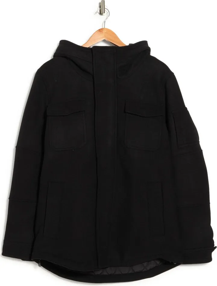 Wool Blend Hooded Coat