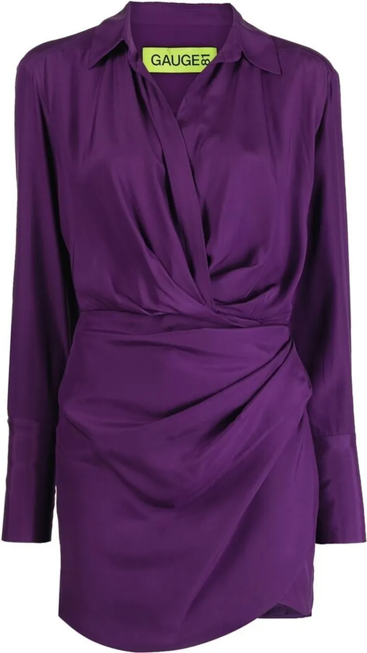 Wrap-Style Gathered Midi Dress