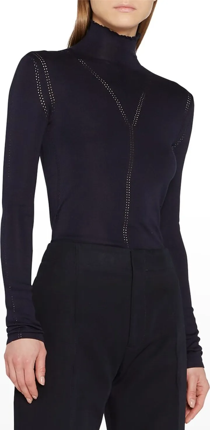 Silk Knit Fitted Turtleneck Sweater