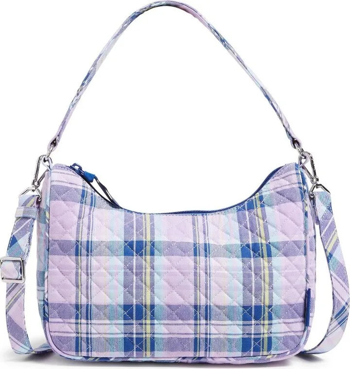 Vera Bradley Women's Recycled Cotton Frannie Crescent Crossbody Bag Amethyst Plaid