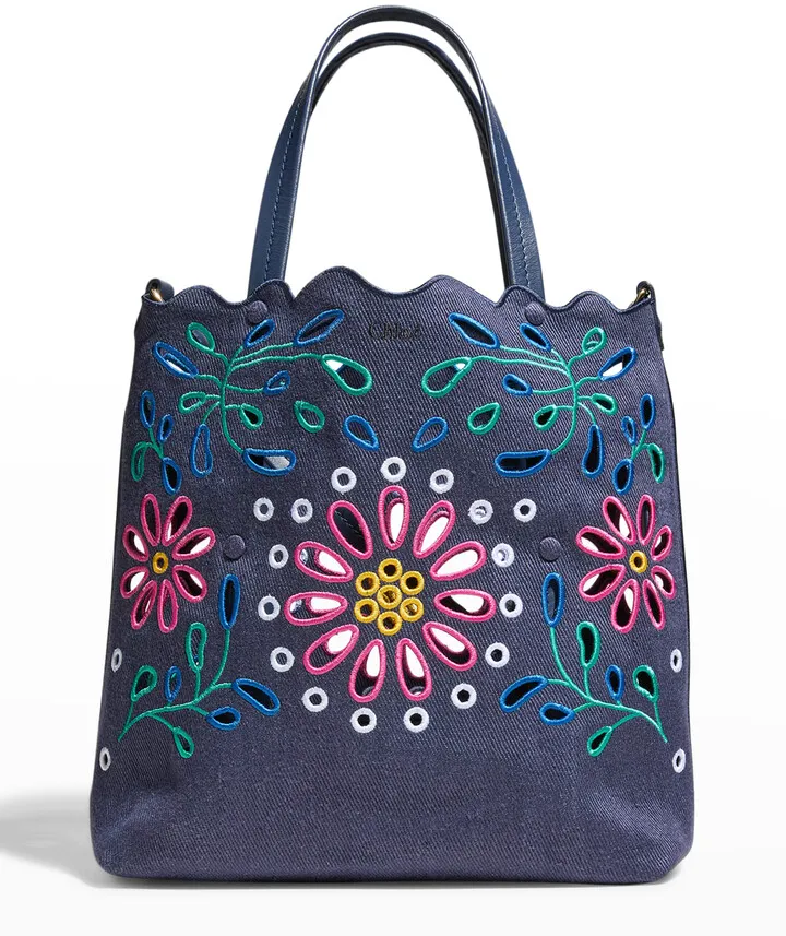 Kamilla Small Flower North-South Tote Bag