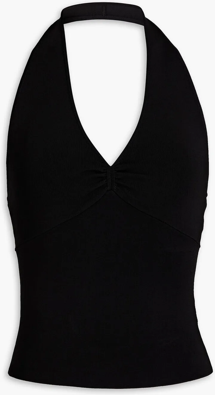 Saria ruched stretch-knit halterneck top