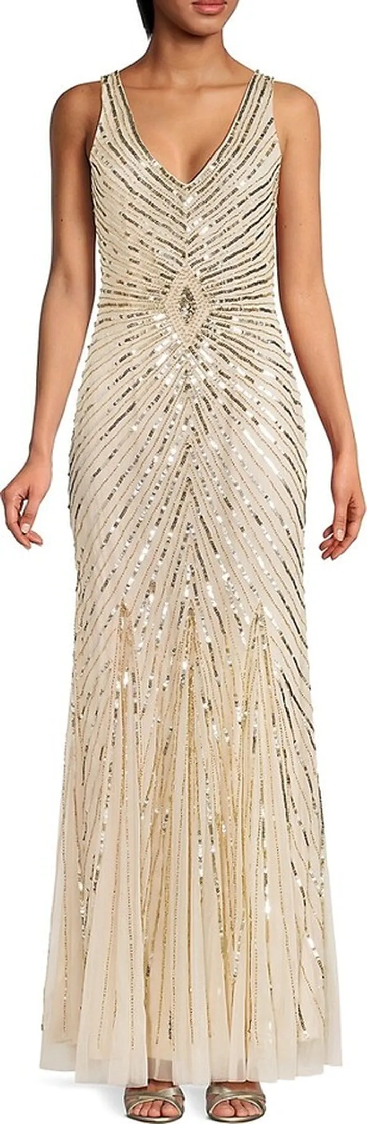 Beaded Sequin Sleeveless Gown