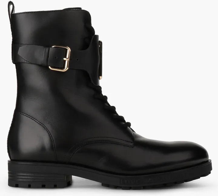 Embellished leather combat boots