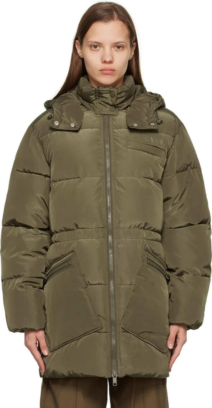 GANNI Khaki Oversized Puffer Jacket