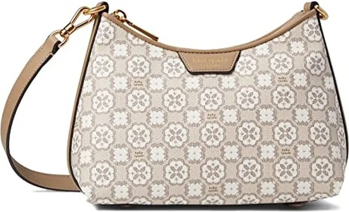 Kate Spade New York Spade Flower Monogram Coated Canvas Top Zip Crossbody (Natural Multi) Wallet
