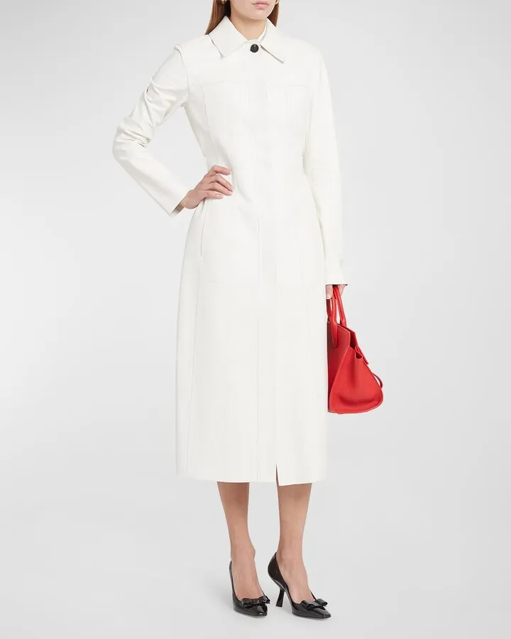 Paneled Nappa Leather Long Jacket