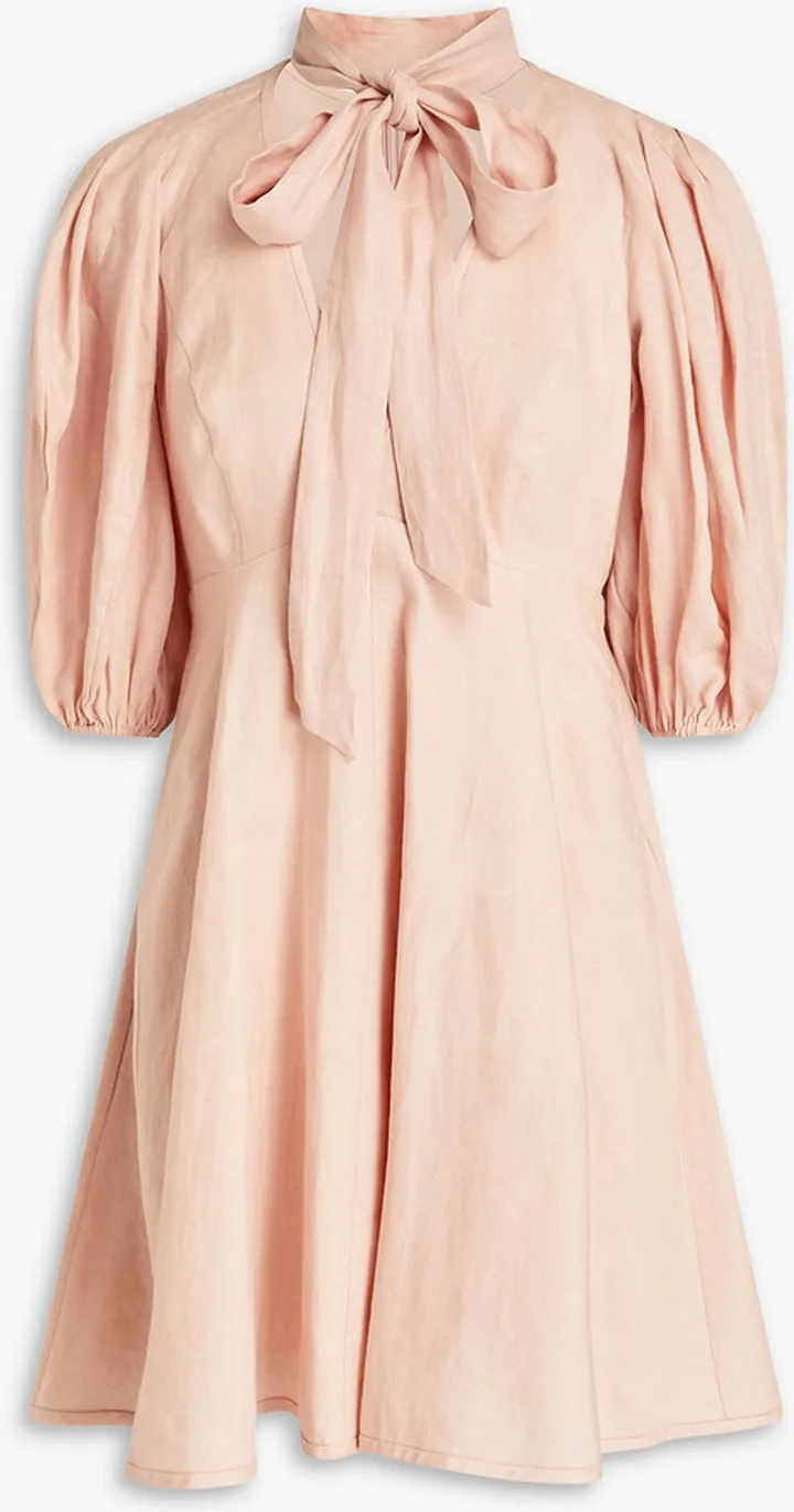 Gathered linen mini dress