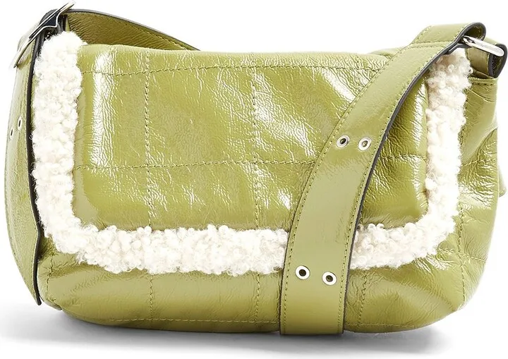 Olive Vinyl And Borg Shoulder Bag Cross-body Bag Military Green