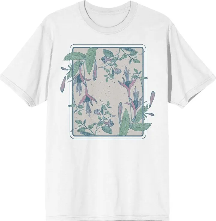 Fuchsia Flower Crew Neck Short Sleeve White Adult T-shirt-Small