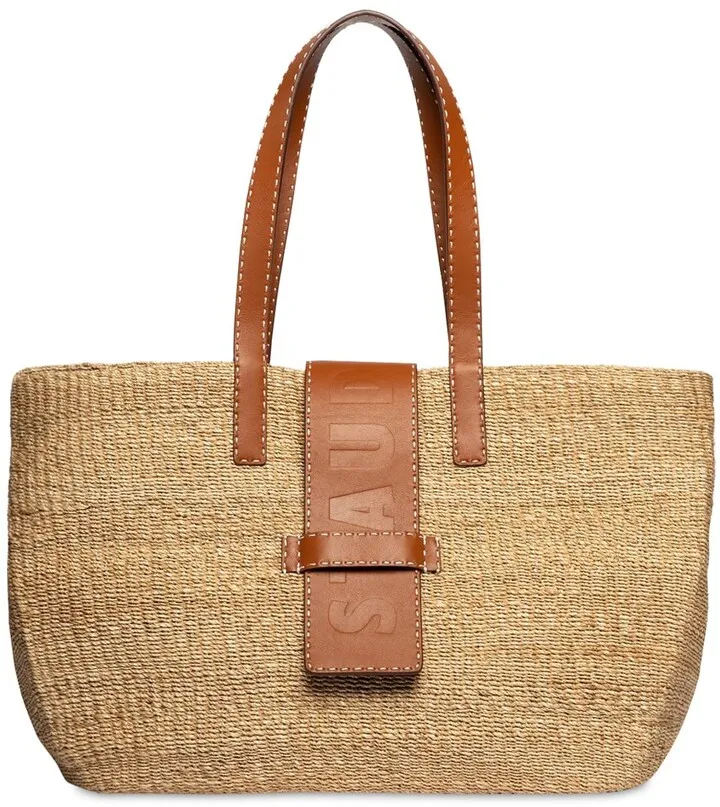 Mercato raffia effect & leather tote bag