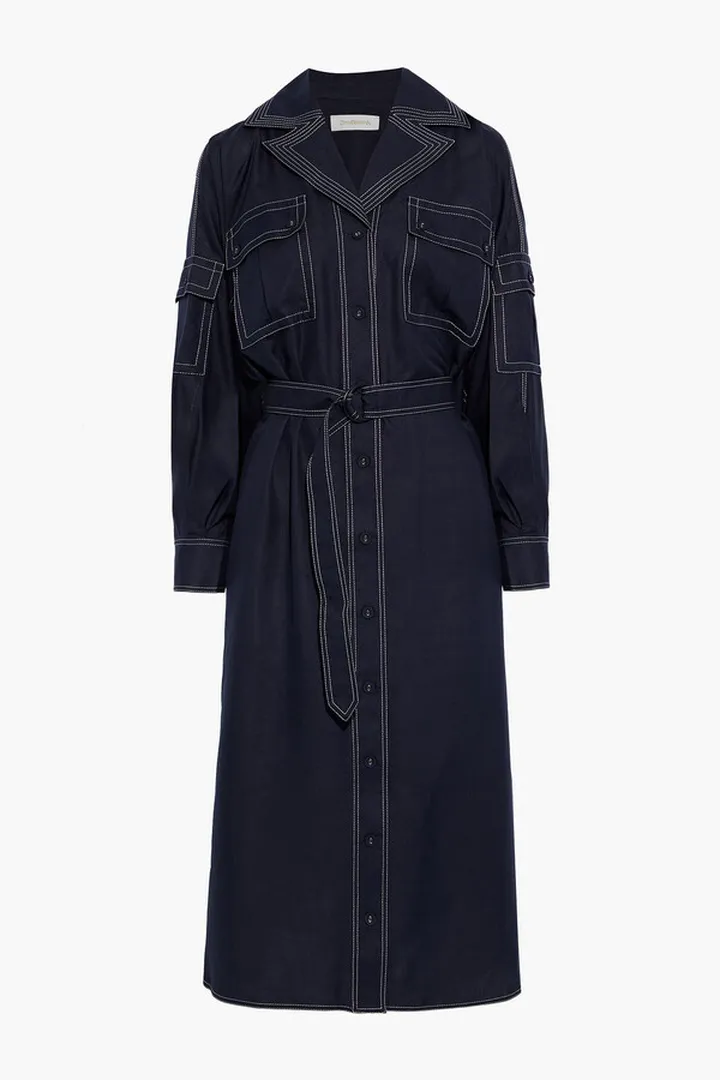 Belted silk midi shirt dress