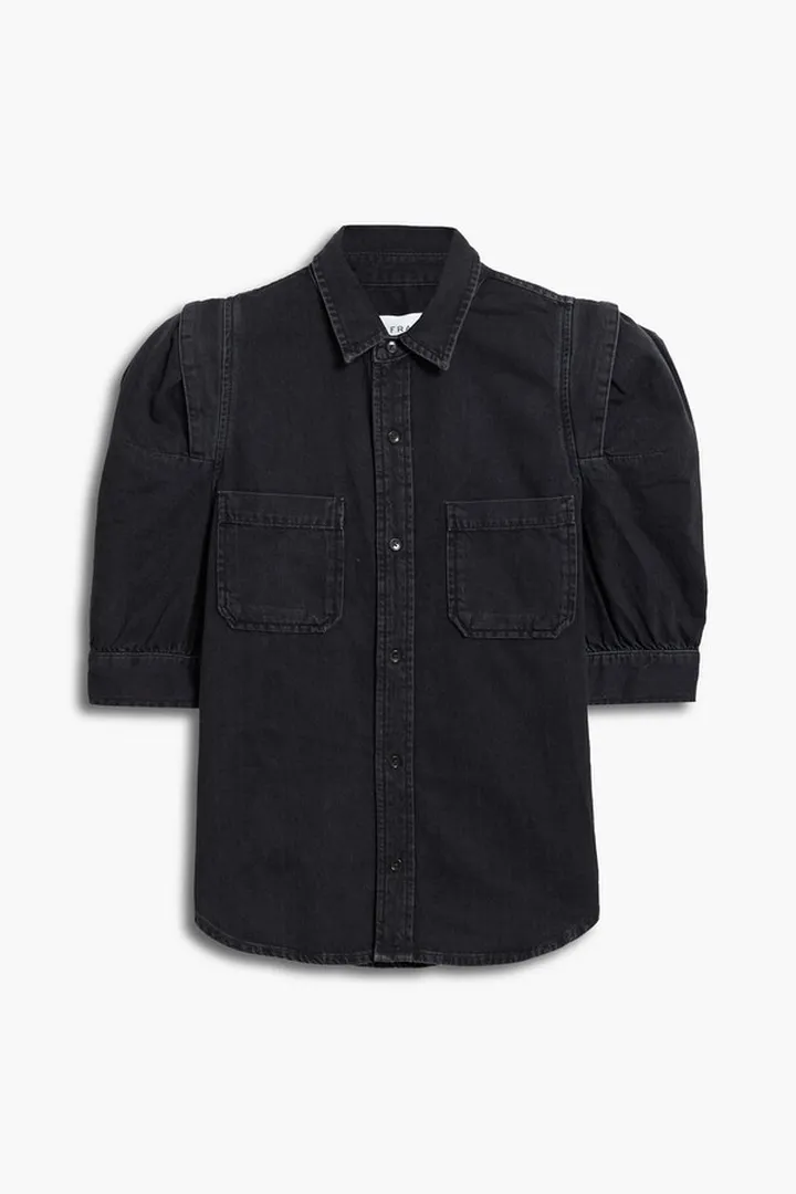 Rosette cropped denim shirt