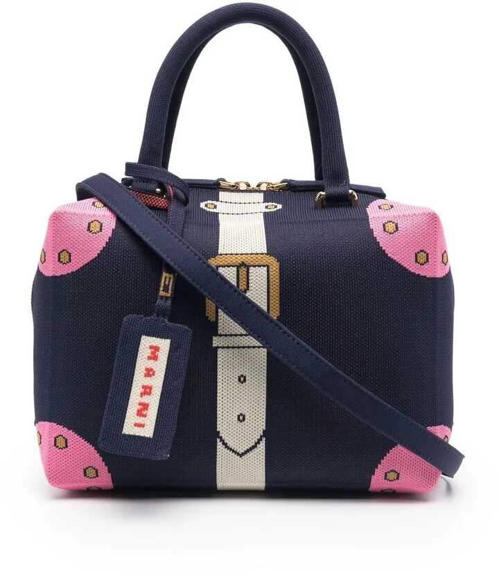 Cubic jacquard-pattern tote bag