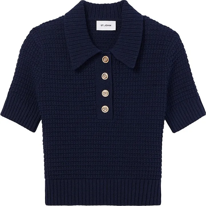 Textured Knit Polo Top