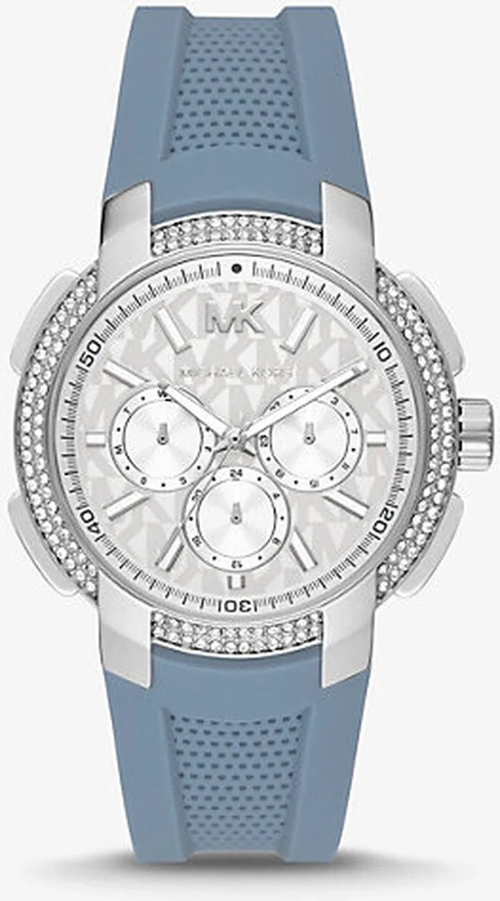 Oversized Sydney Pavé Silver-Tone and Silicone Watch