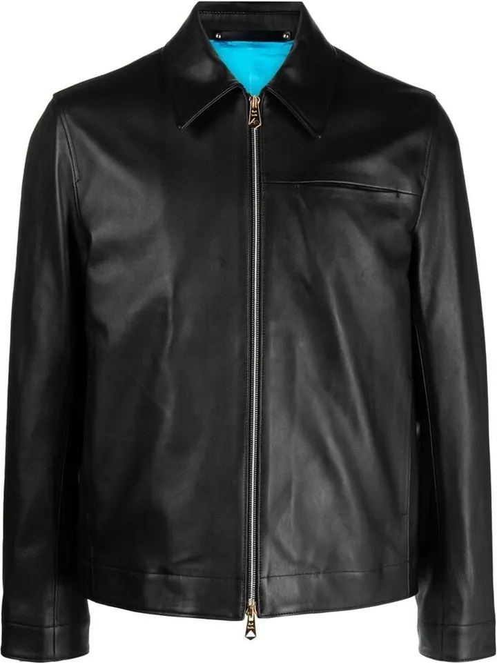 Point-Collar Leather Jacket