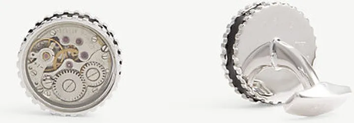Mens Silver Vintage Gear Watch Cufflinks