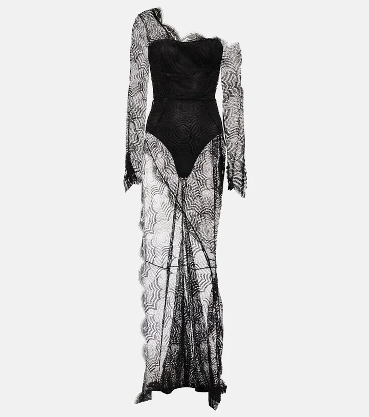 One-shoulder lace gown