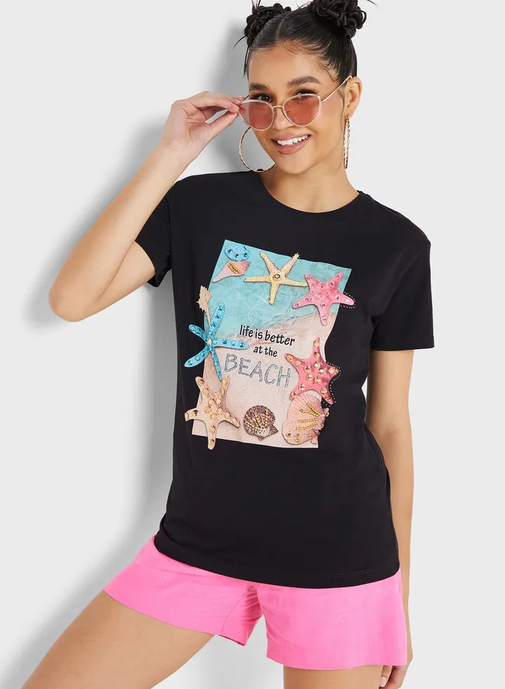 Embellished Graphic Detail T-Shirt