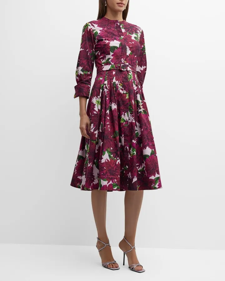 Dahlia Printed Poplin Shirtdress with Belted Waist