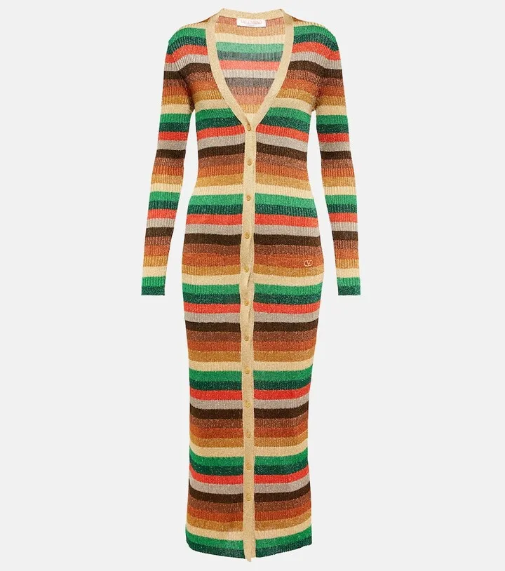 Lurex® striped V-neck midi dress