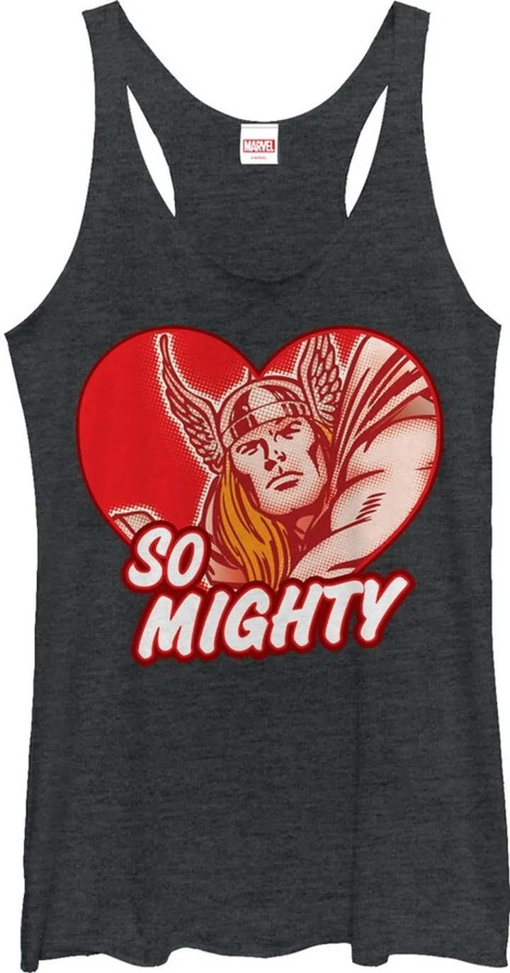 Women's Marvel Thor Be Mighty Heart Racerback Tank Top - Black Heather - Small
