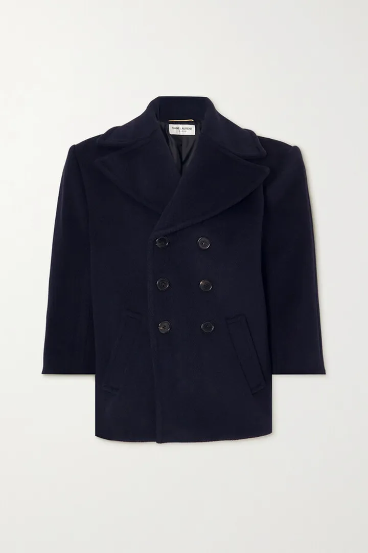 SAINT LAURENT - Oversized Double-breasted Wool Coat - Blue