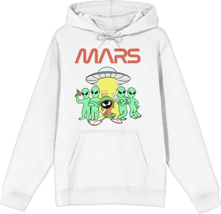 Looney Tunes Marvin the Martian Mars Logo Men’s White Sweatshirt-Small