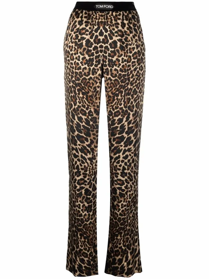 Leopard-Print Straight-Leg Trousers