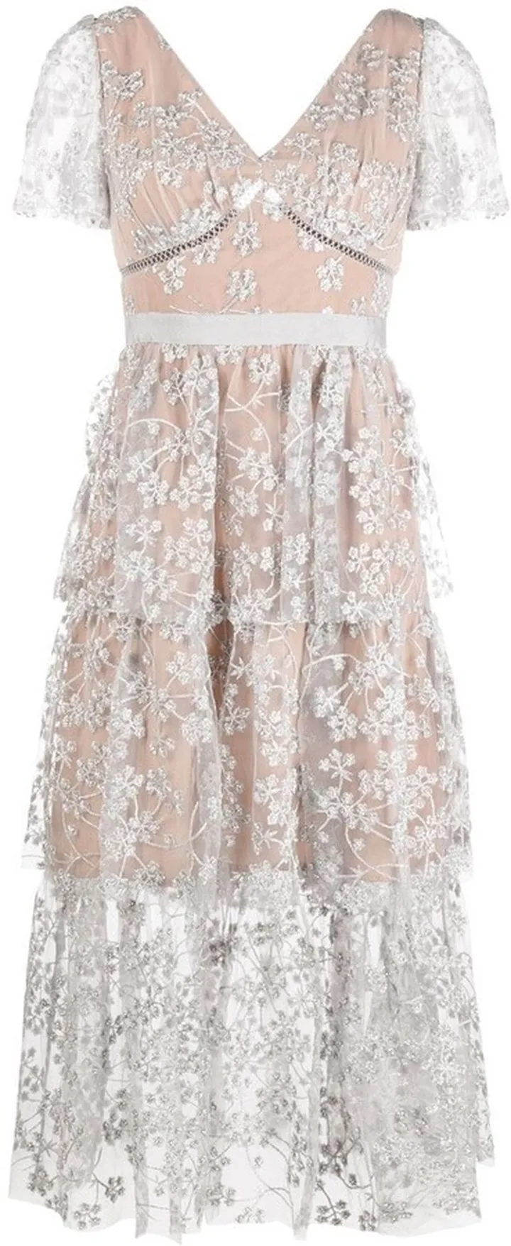 Floral-Embroidered Tulle Dress