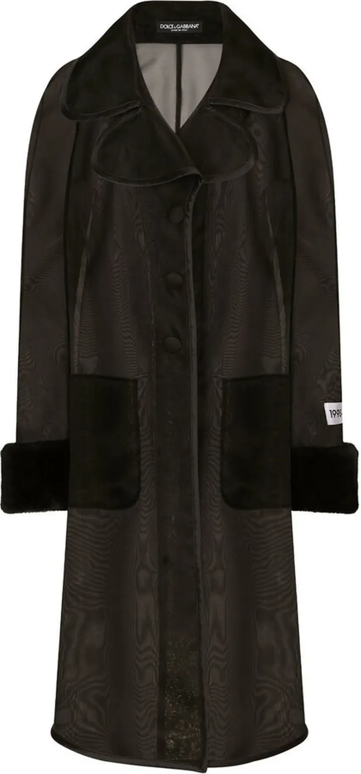 KIM DOLCE&GABBANA faux-fur trim sheer coat