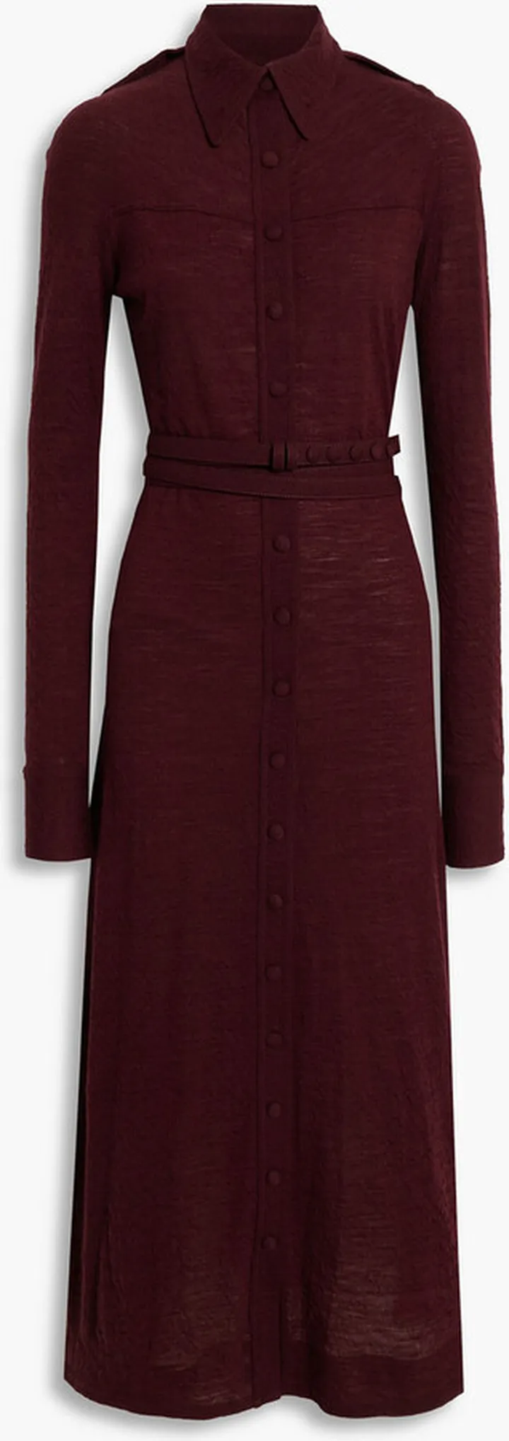Belted wool-blend jersey midi shirt dress