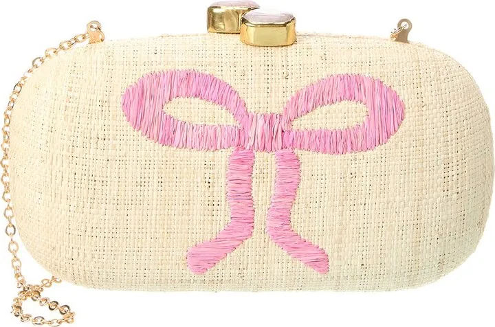 Pamela Munson Put A Bow On It Straw Clutch On Chain