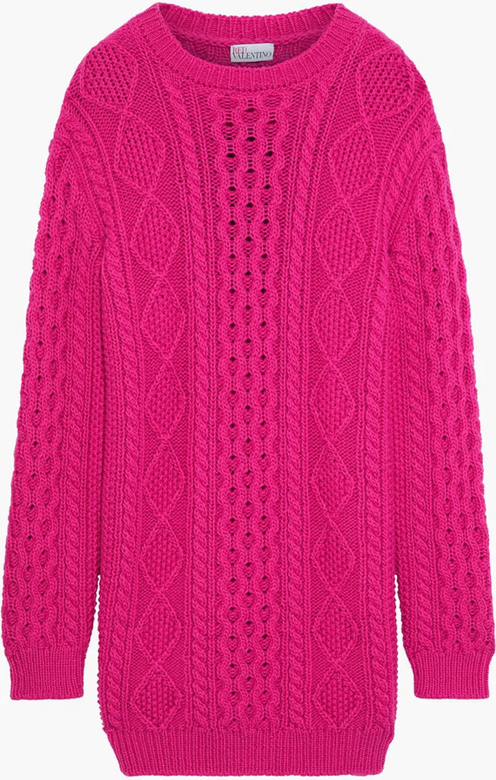 Cable-knit intarsia wool mini dress
