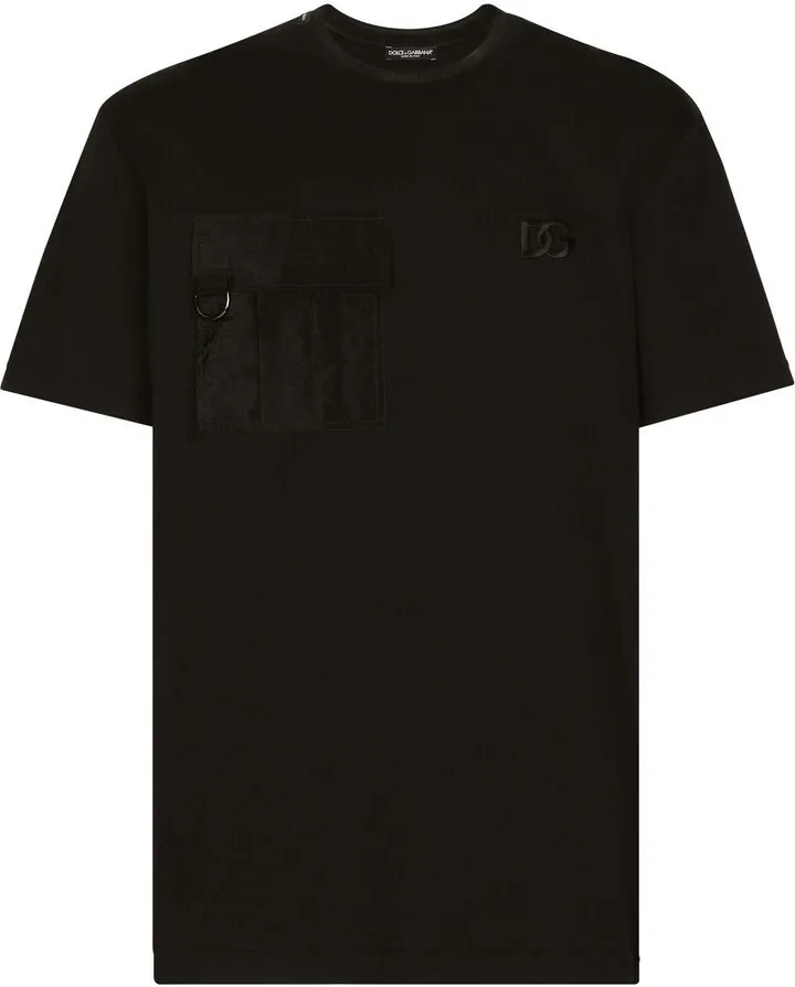 flap-pocket embroidered cotton T-shirt