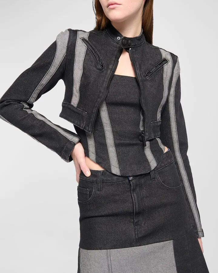 Cropped Denim Biker Jacket